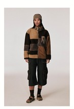 CONP Patchwork Stripe Fleece Stand Collar Jacket