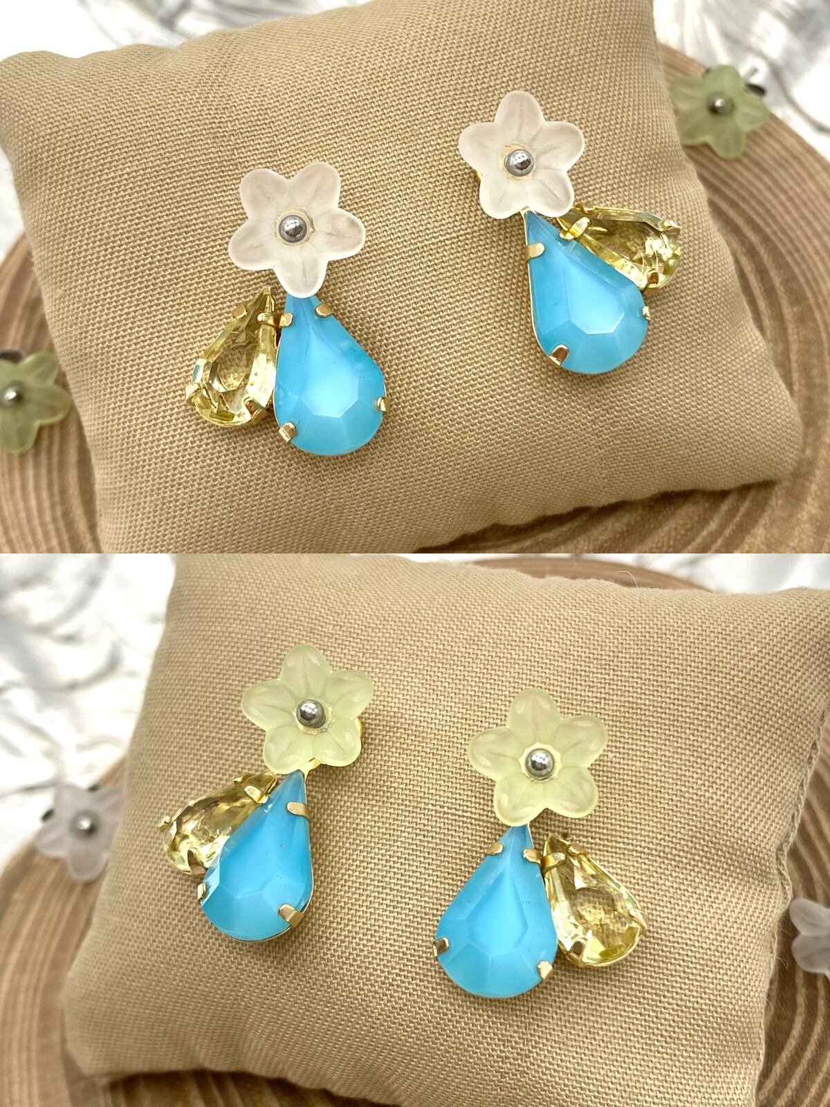 Miette pierced earrings | lake blue × lemon