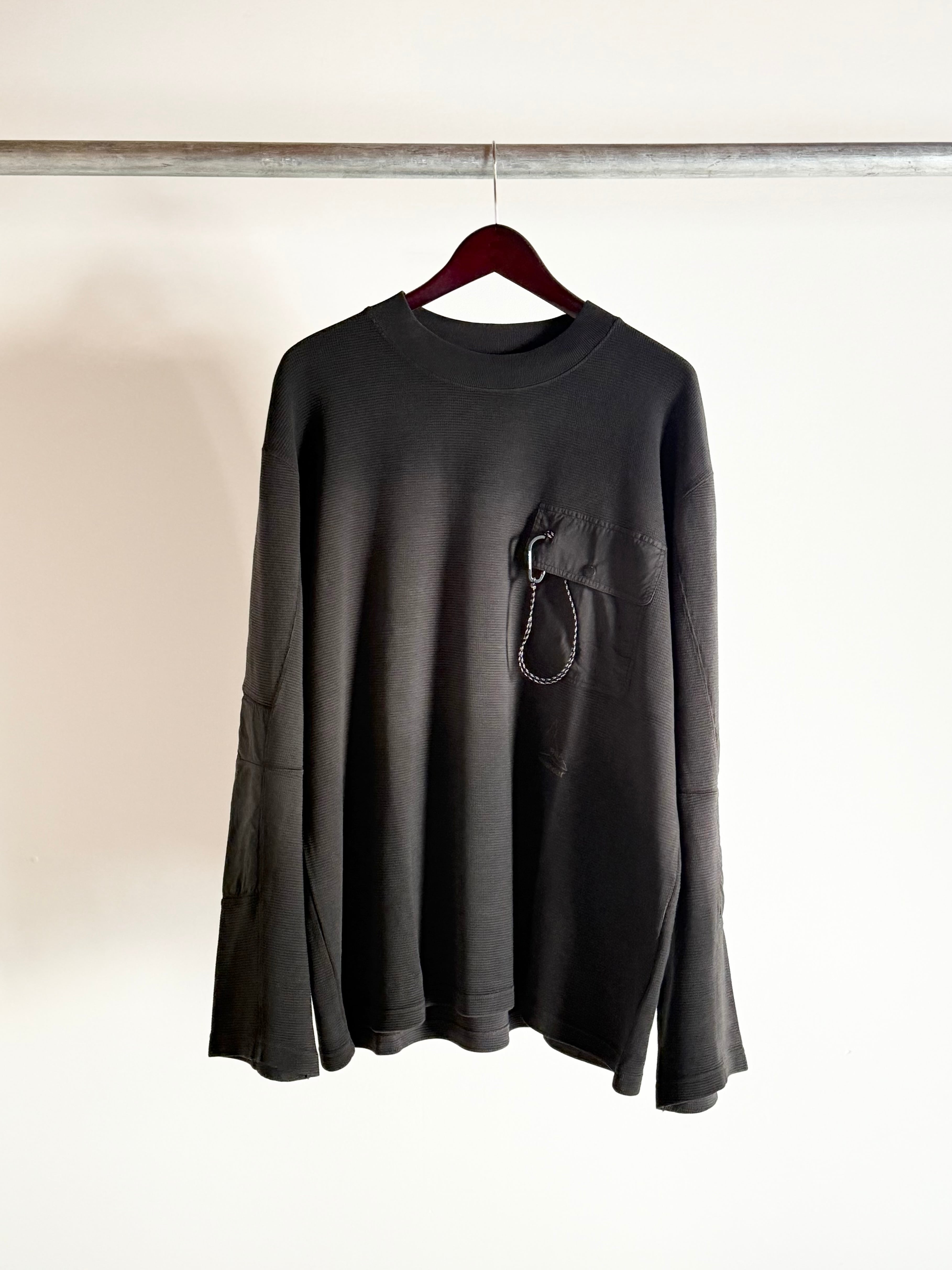amd wander x ROA ブラック ワッフルポケットトレーナー　サイズS ROA×and wander 【garment dye waffle pocket tee】 | LARGE LAB TOWN