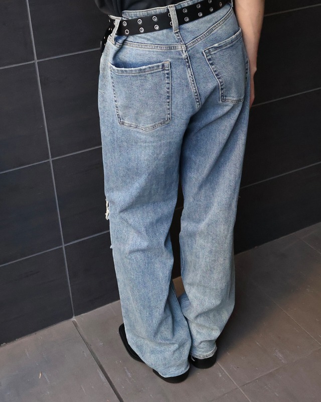 damage straight denim pants