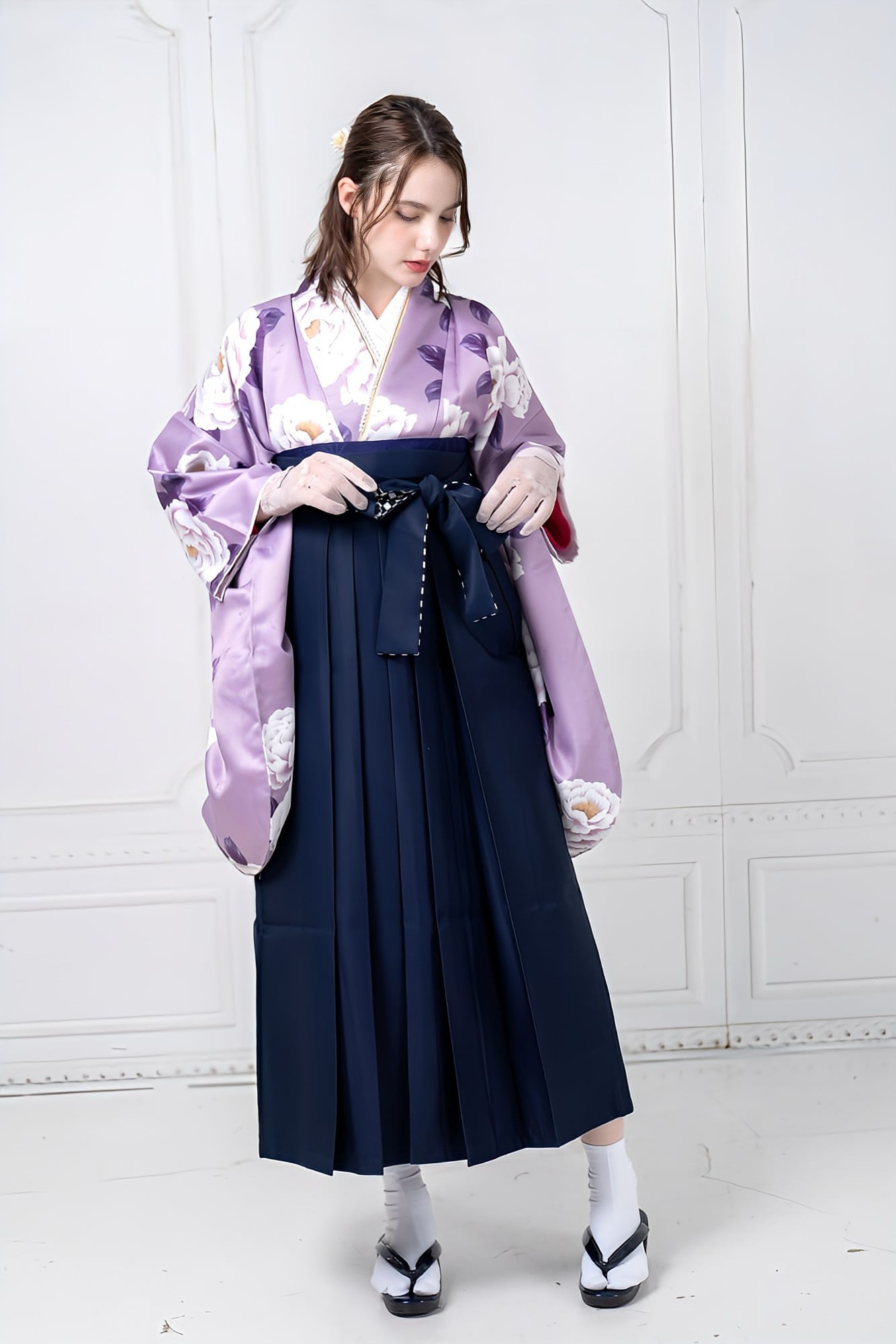 Kimono Sienne 卒業式袴3点セット 紫 二尺袖着物 袴 紺リバーシブル