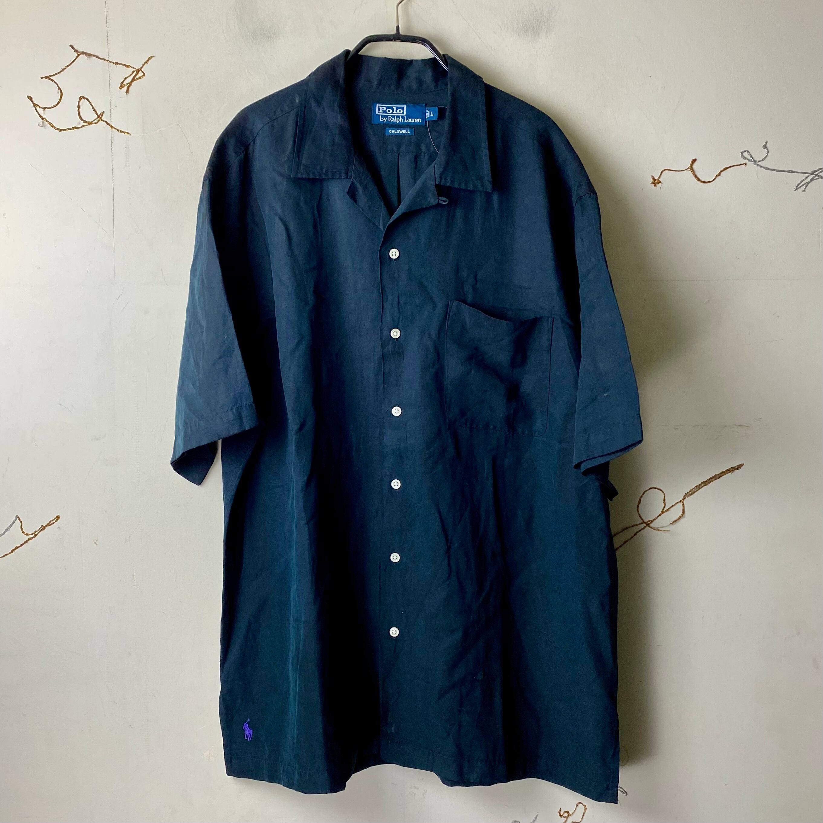 vintage POLO by RALPH LAUREN “black” open collar silk × linen
