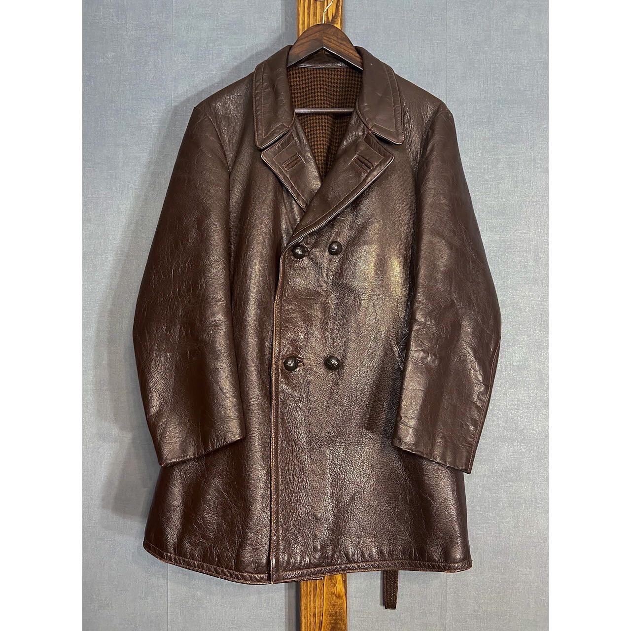 チンスト付きFranch Vintage Leather Coat - www