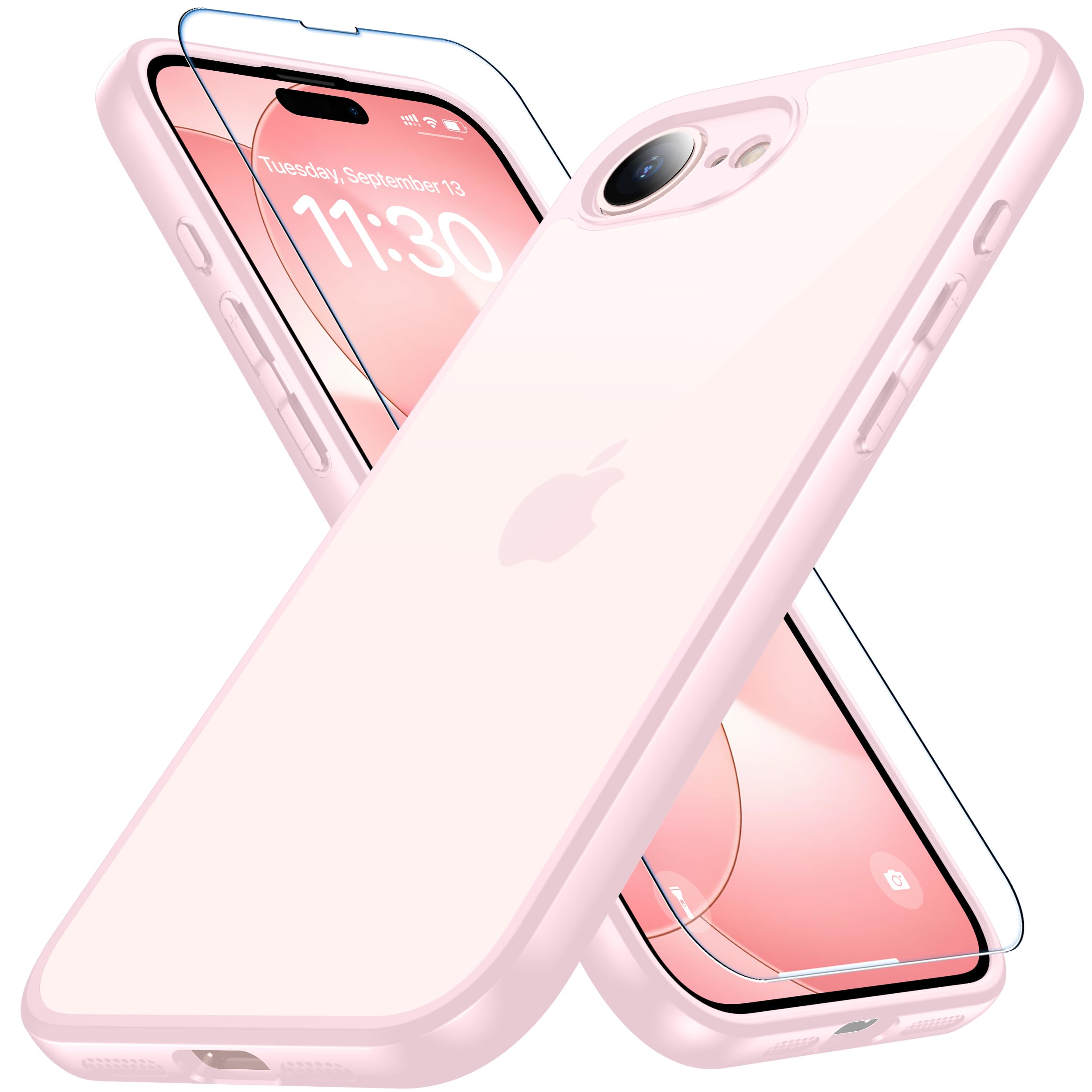 iPhone 17e/16e 用 ケース ピンク ガラスフィルム付き 耐衝撃 アイフォン 17e/16e 用 ケース 米軍MIL規格 黄ばみ防止