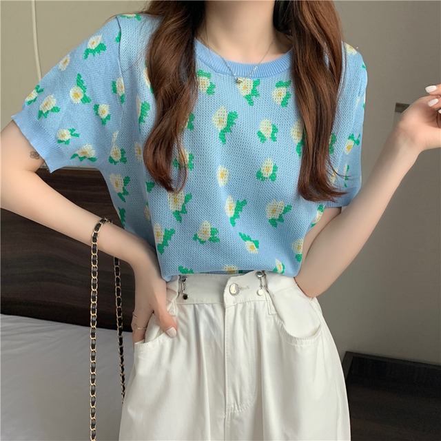 オールフラワーハーフニット　A0690