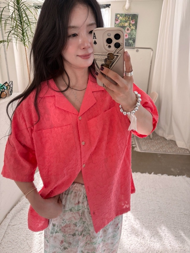 《予約》ojo de papa ¨ adult) feather shirt ... coral ¨ 2nd 26summer