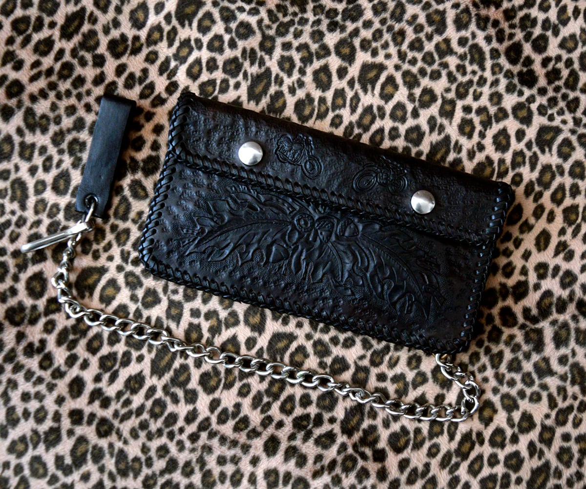 MINT! 70s TOOLED LEATHER VINTAGE BIKER WALLET | SECOND TIME GLORY MINT! 70s TOOLED LEATHER VINTAGE BIKER WALLET | SECOND TIME GLORY