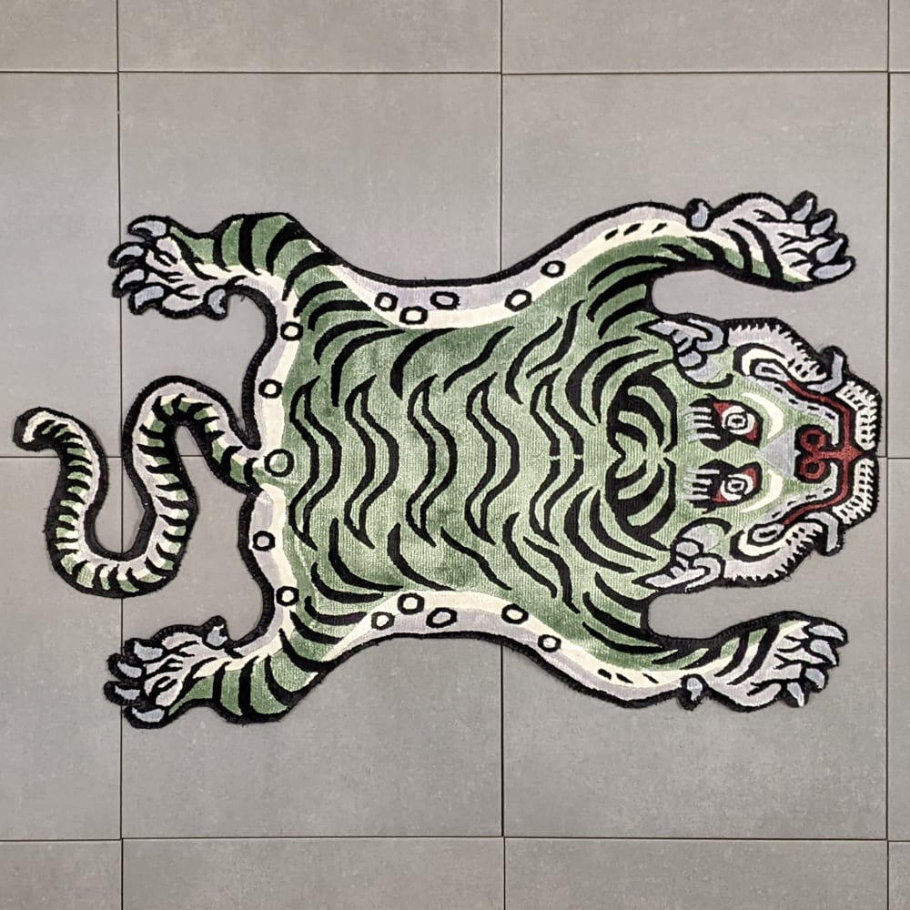 Tibetan Tiger Rug (Sサイズ シルク フォレストグリーン 061) チベタン
