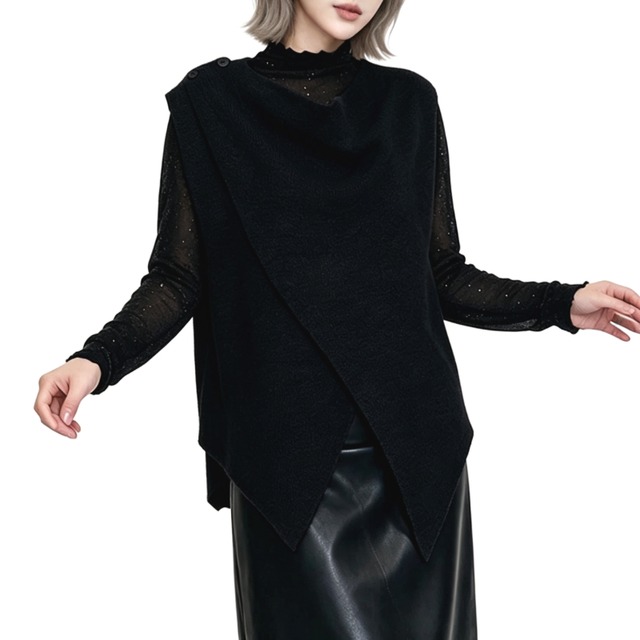 Asymmetric drape knit vest【2color】 C1635