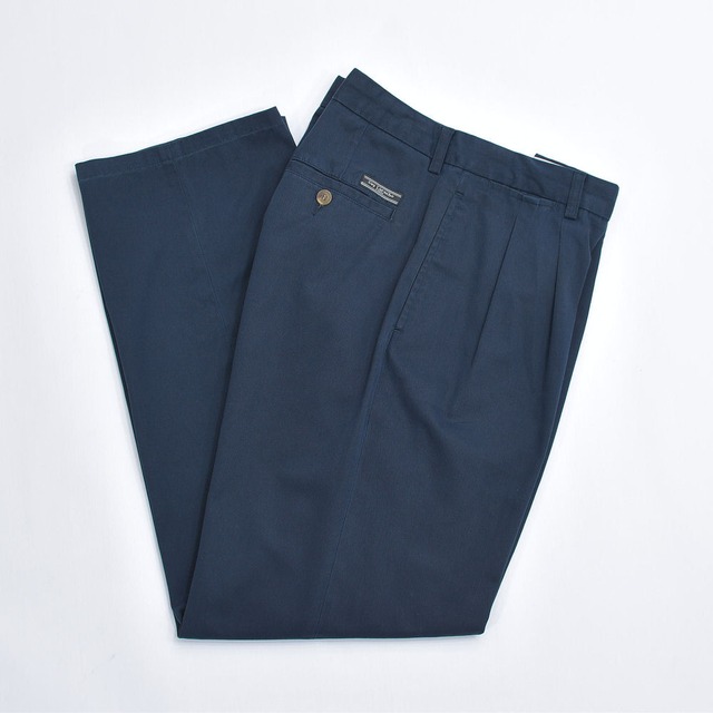 90～00s Guy Laroche ギ・ラロッシュ PARIS 2タック コットン チノスラックス ヴィンテージ トラウザーズ パンツ ネイビー ビンテージ ヨーロッパ古着 メンズW32インチ相当