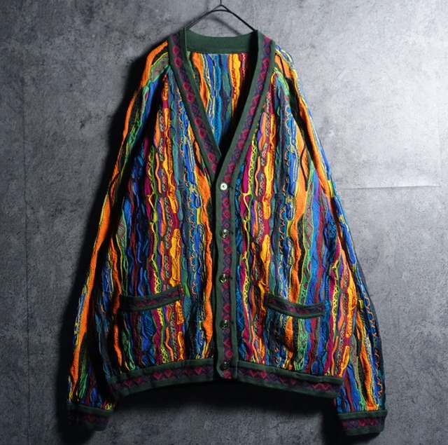 90s "COOGI" Multicolor 3D Pattern Design Cotton Knit Cardigan
