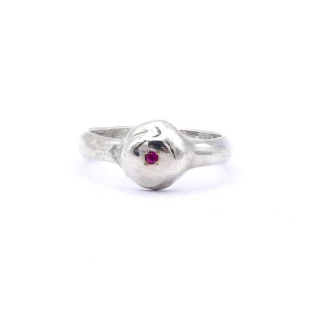 "wave series" round plump ring with color stone - silver
