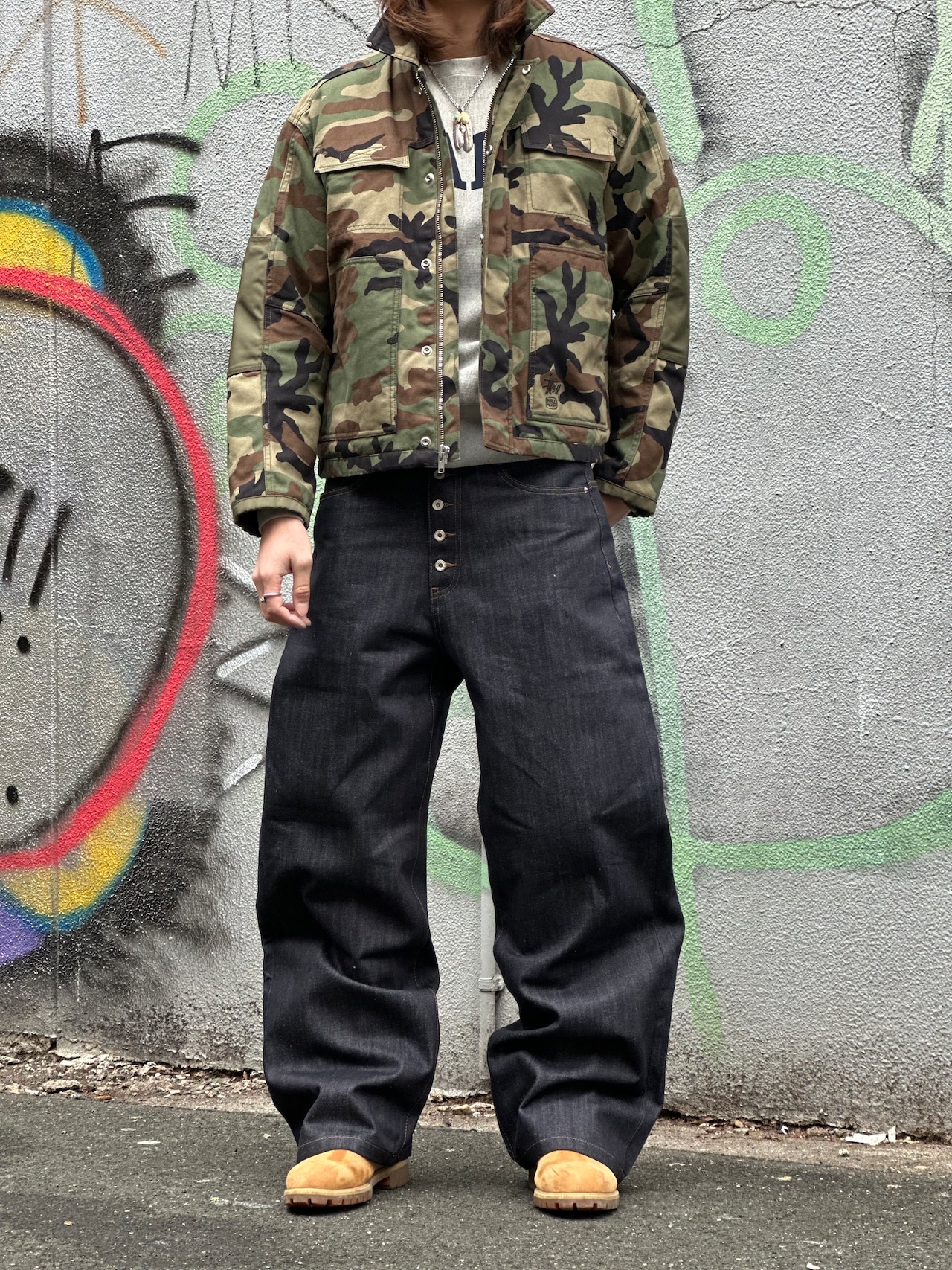 Raw Button Baggy Denim