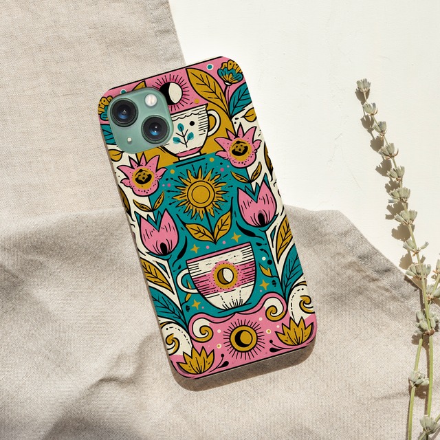 受注生産 iPhoneケース カラフル花のサイケ民芸柄｜花モチーフ PSYF058C