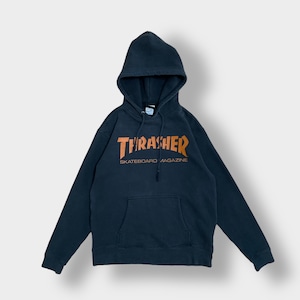 THRASHER スウェット パーカー ロゴ フーディー プルオーバー L ブラック スケボー ボード スラッシャー us古着