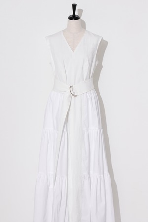 Bumpy Side Gather Dress　WHITE