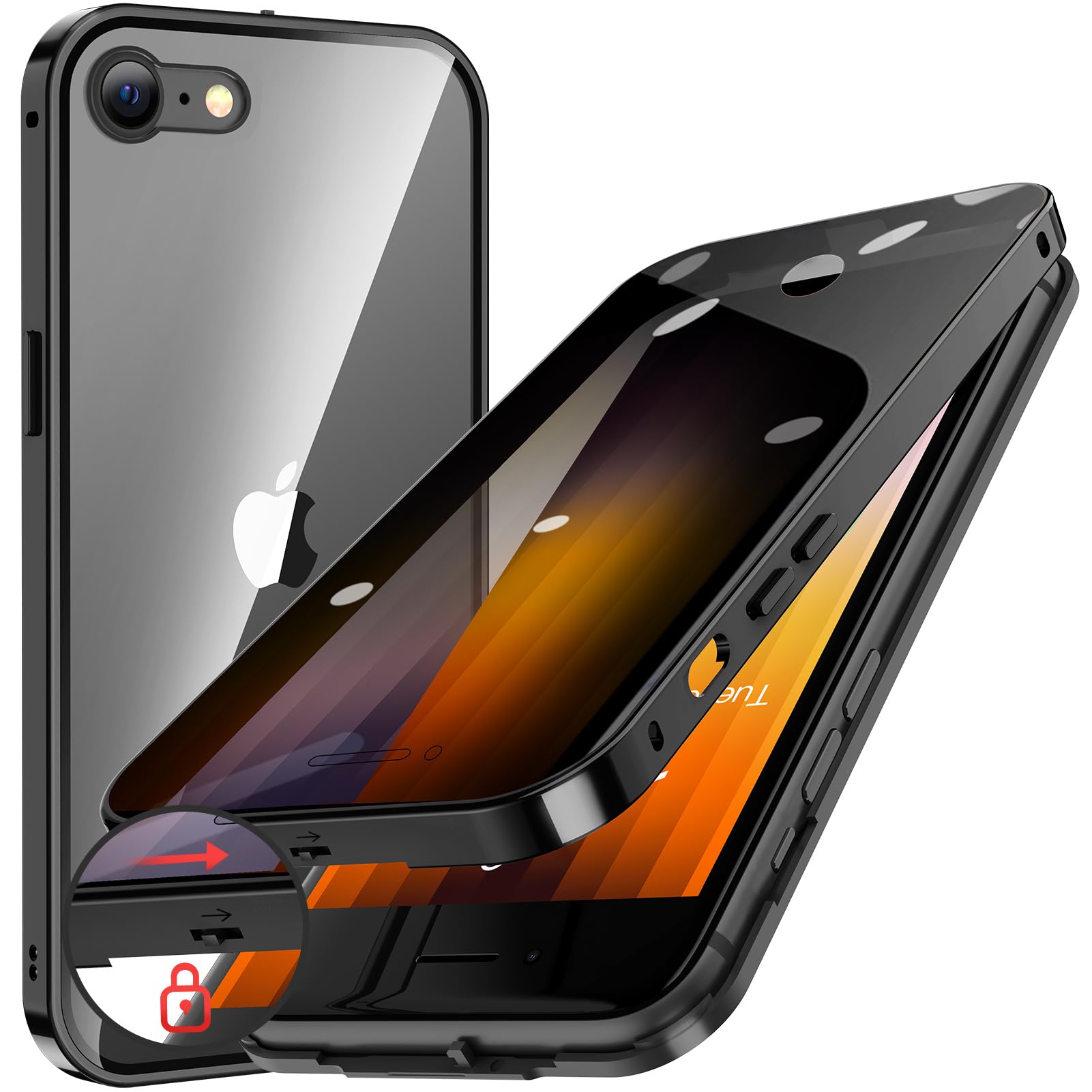 HGUTREY【覗き見防止・自動ポップアップボタン】iPhone SE3 SE2 8 7 用 ケース 第3世代 2022 ロック付き (ブラック)