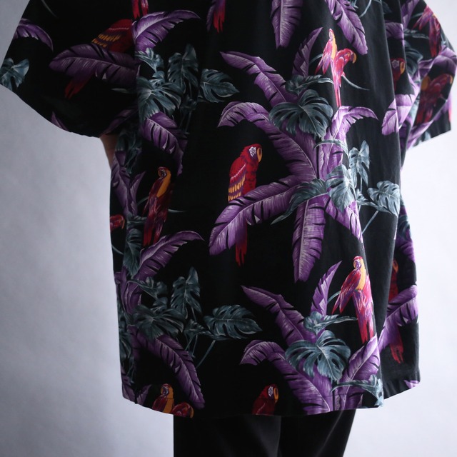 violet botanical art pattern loose h/s shirt