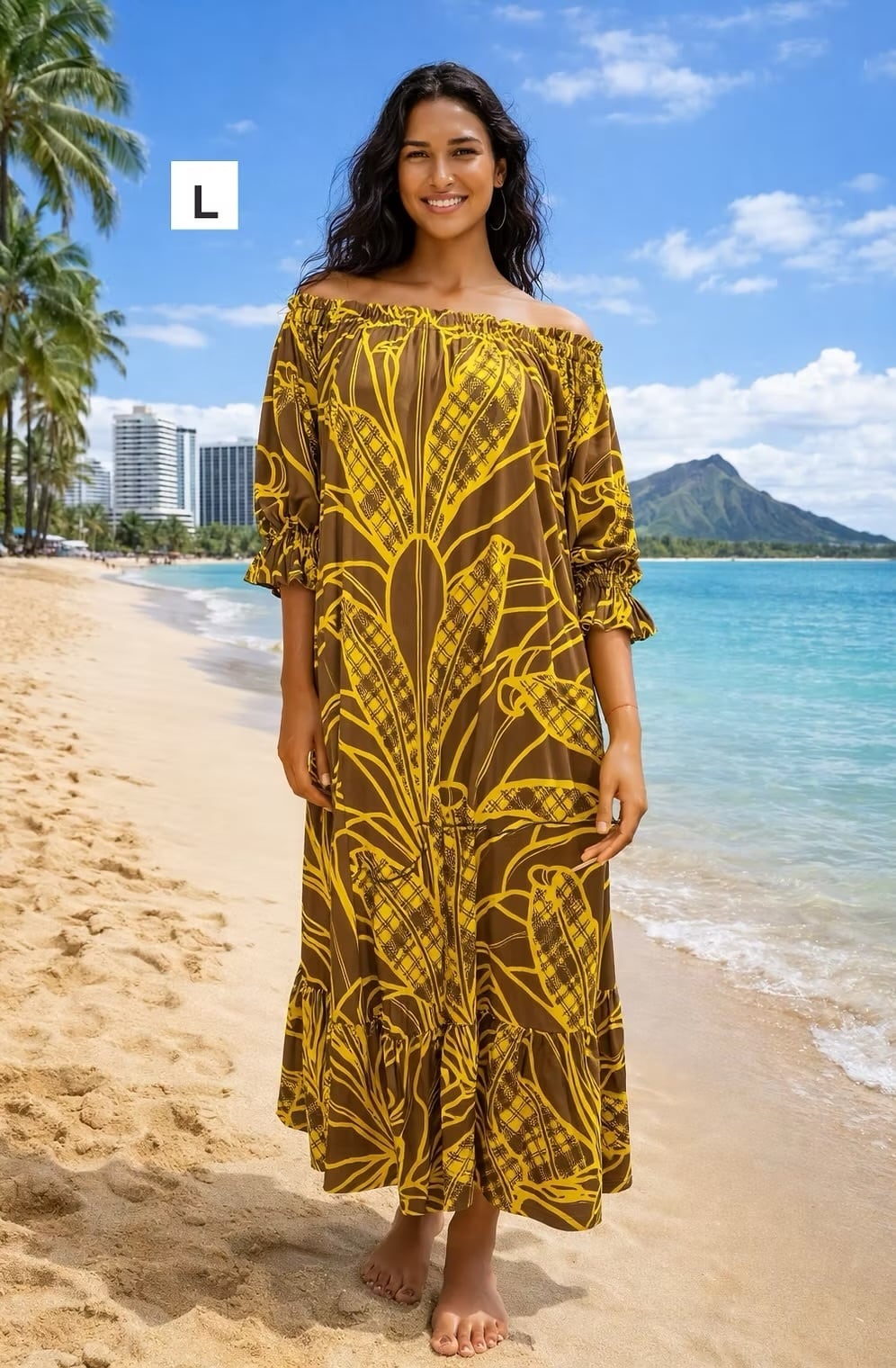 Mālie one piece LL マロンブラウン×マスタードイエロー