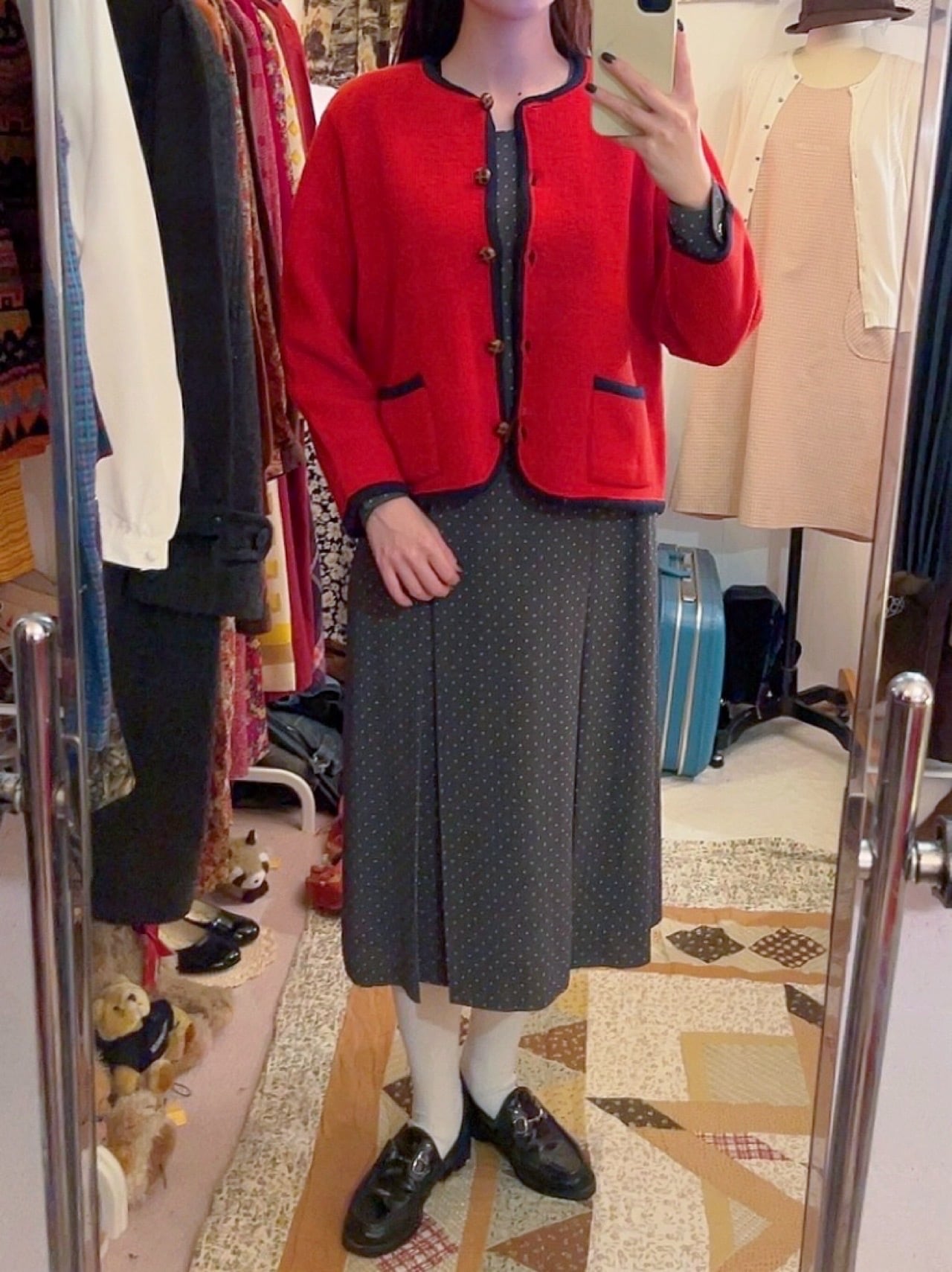 red × navy piping knit cardigan