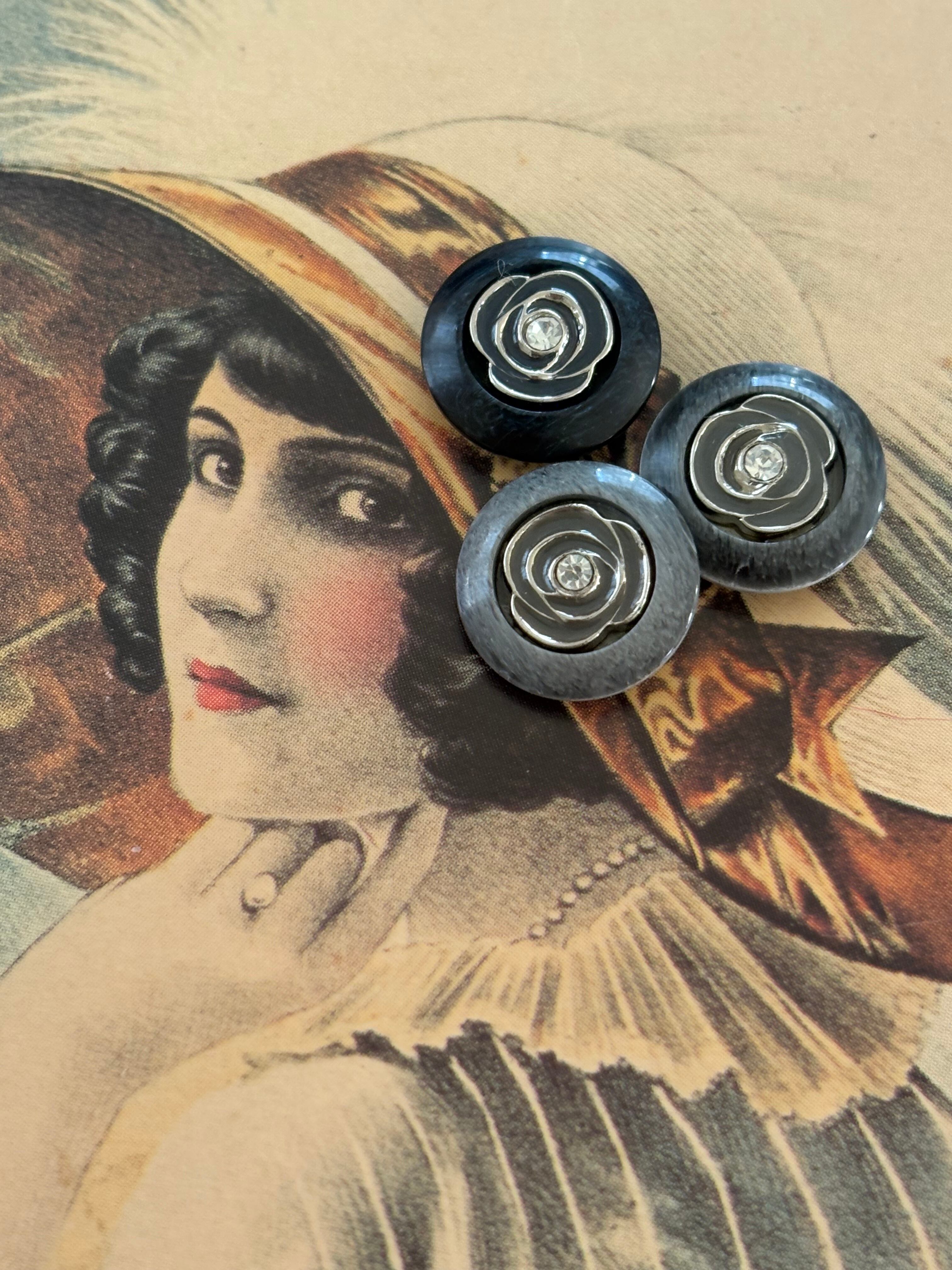 Japanese Vintage ボタン 13mm ネイビー グレー ライトグレー Rose フラワー アクセサリーパーツ 樹脂 装飾材 カルトナージュ