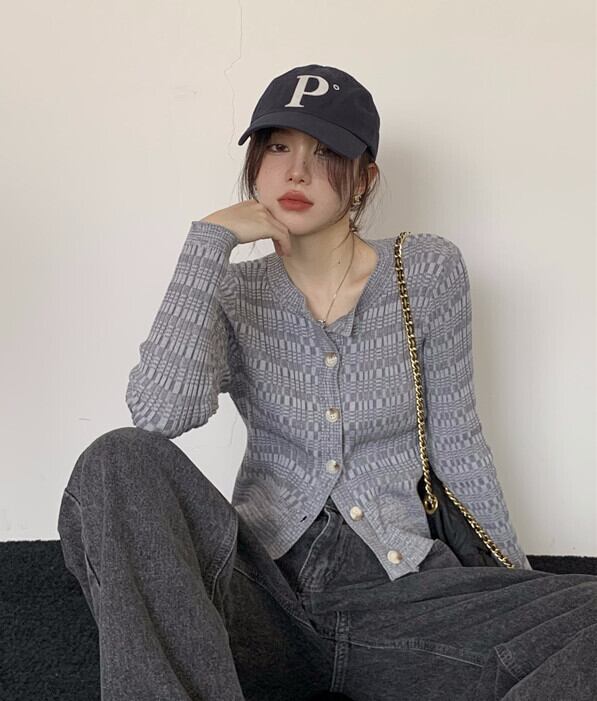 スリムセーター オータムスタンダードVネックカーディガントップス ロング レトロ 秋物 モンロー11238053736