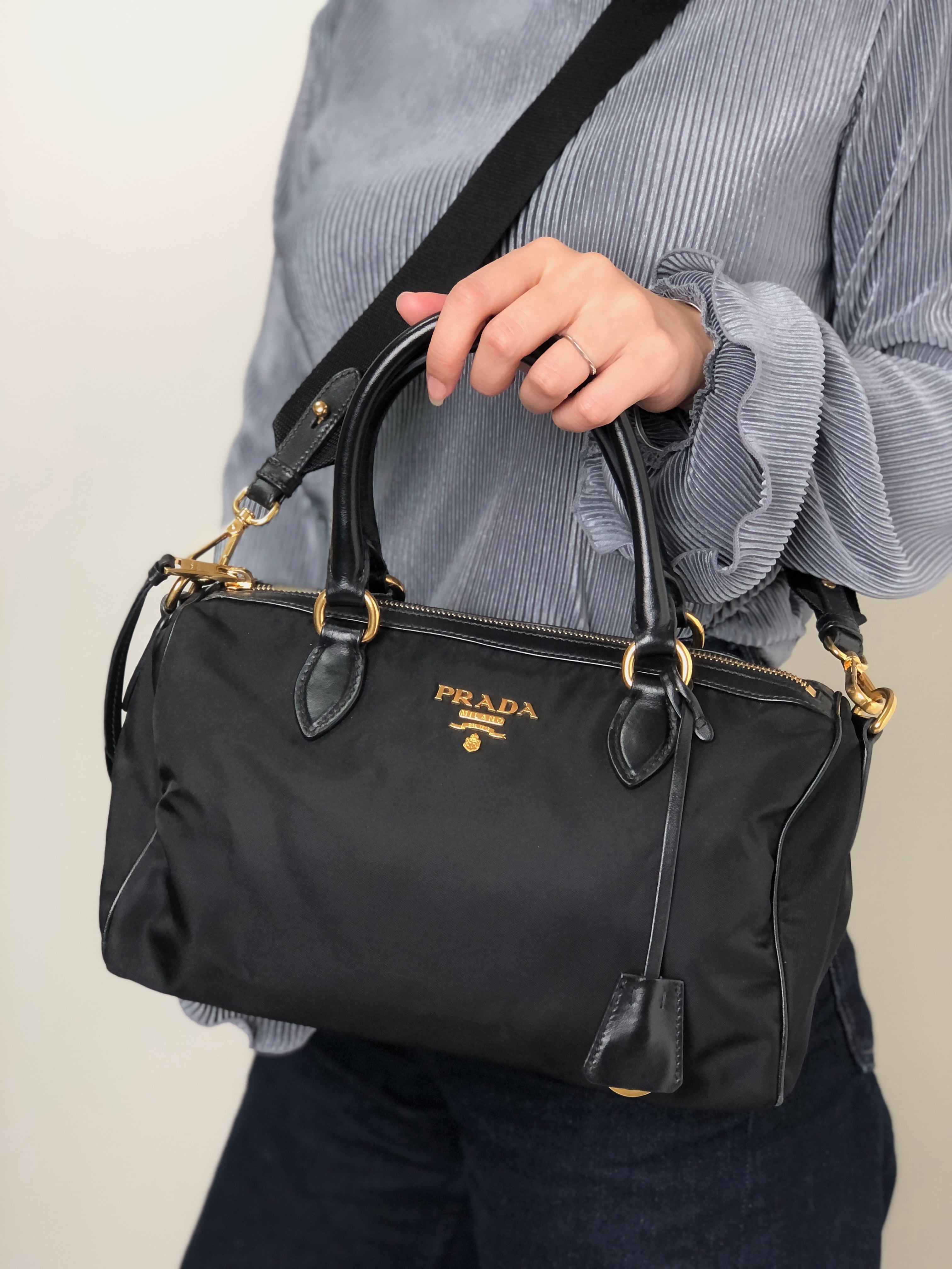 PRADA プラダ ボストンバッグ ブラック ロゴ ナイロン 2way vintage ヴィンテージ オールド 76zjdy