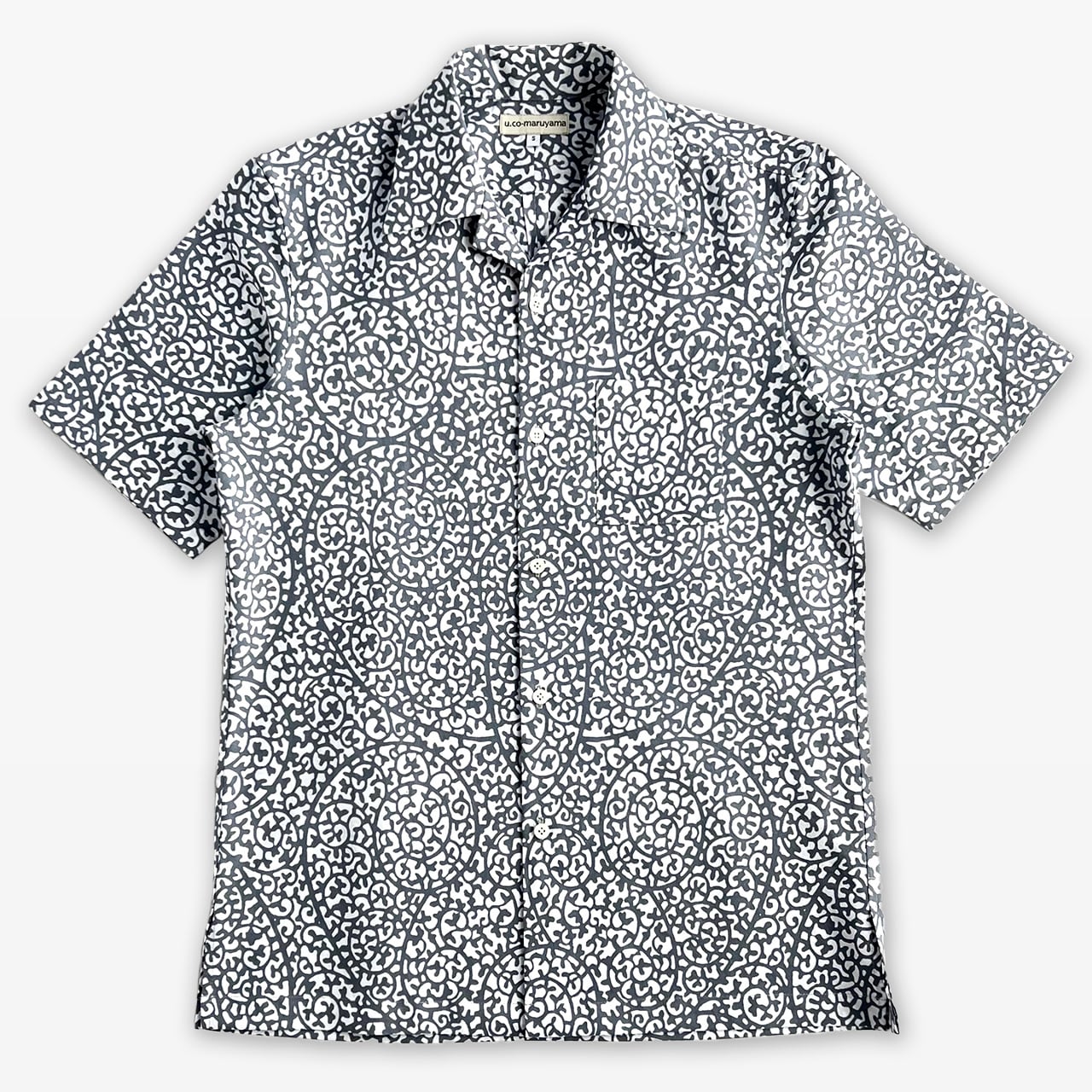 蛸唐草シャツ 白×灰
