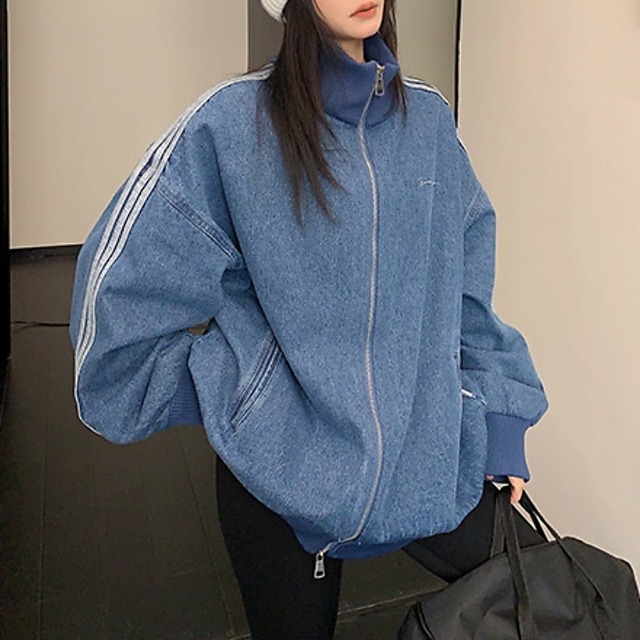 サイドラインジップアップデニムジャケット［M-XXL］