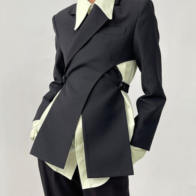 解体風クロスデザイン ウエストカットアウト ジャケット   R30004