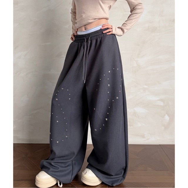 studded waffle pants　スタッズアクセントワッフルパンツ　J1798