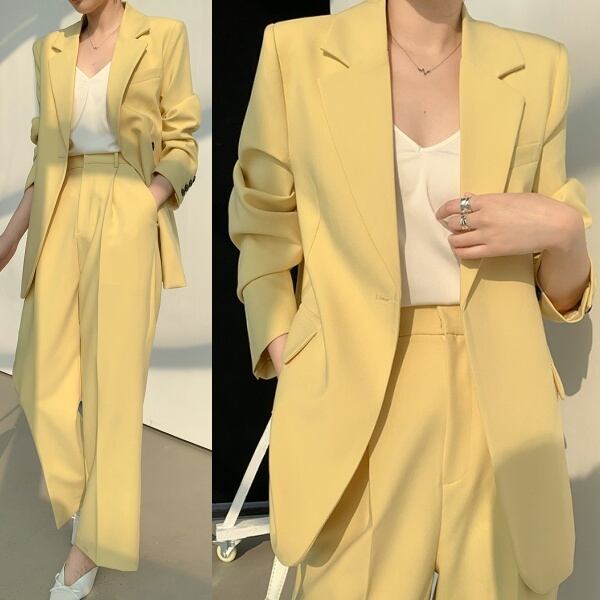 新作 22 春新作 レディース スーツ パンツスーツ セットアップ 上下セット ロングジャケット スーツ レディース ロングジャケットスーツ テーラードジャケット ロングジャケット パンツ ワイドパンツ スラックス センタープレスパンツ ハイウエスト モード系 P8614
