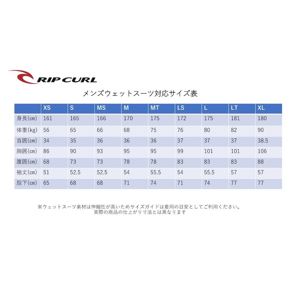 リップカール  フロントジップ  RIPCURL  1.5mm ラバー タッパー