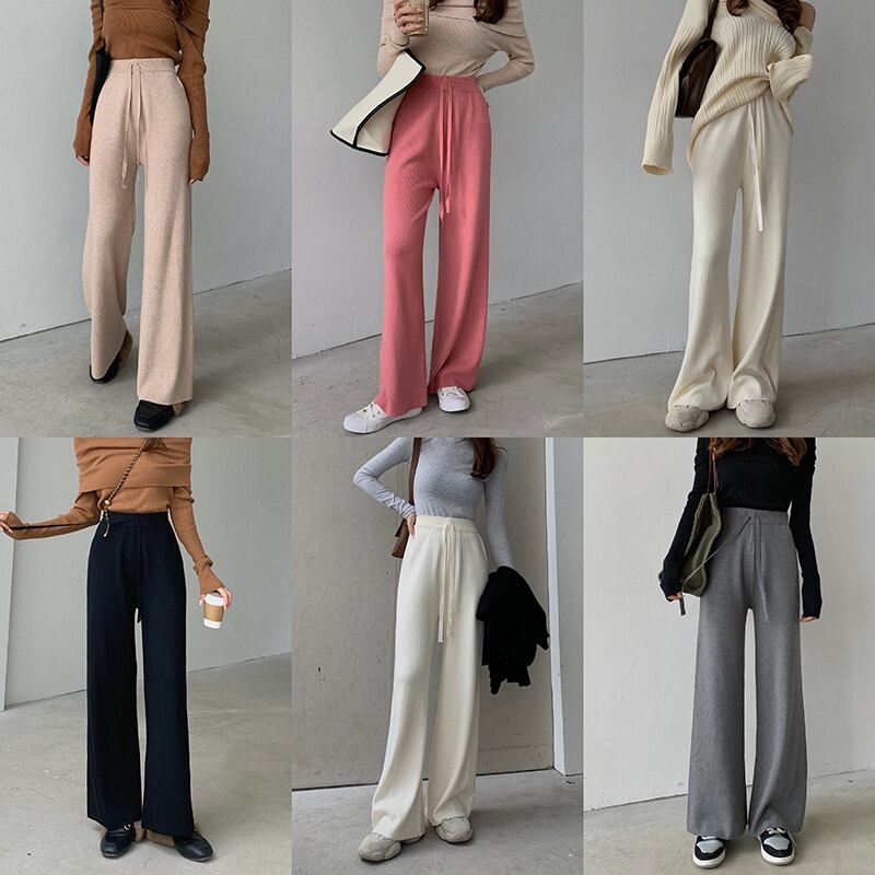 パンツ ハイウェストオータムウィンターブラックルーズニット 秋物 冬物 ブラックストロベリース16408442864