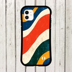 受注生産 iPhoneケース 赤青グリーンの太線ウェーブ｜レトロ抽象 CURV003B