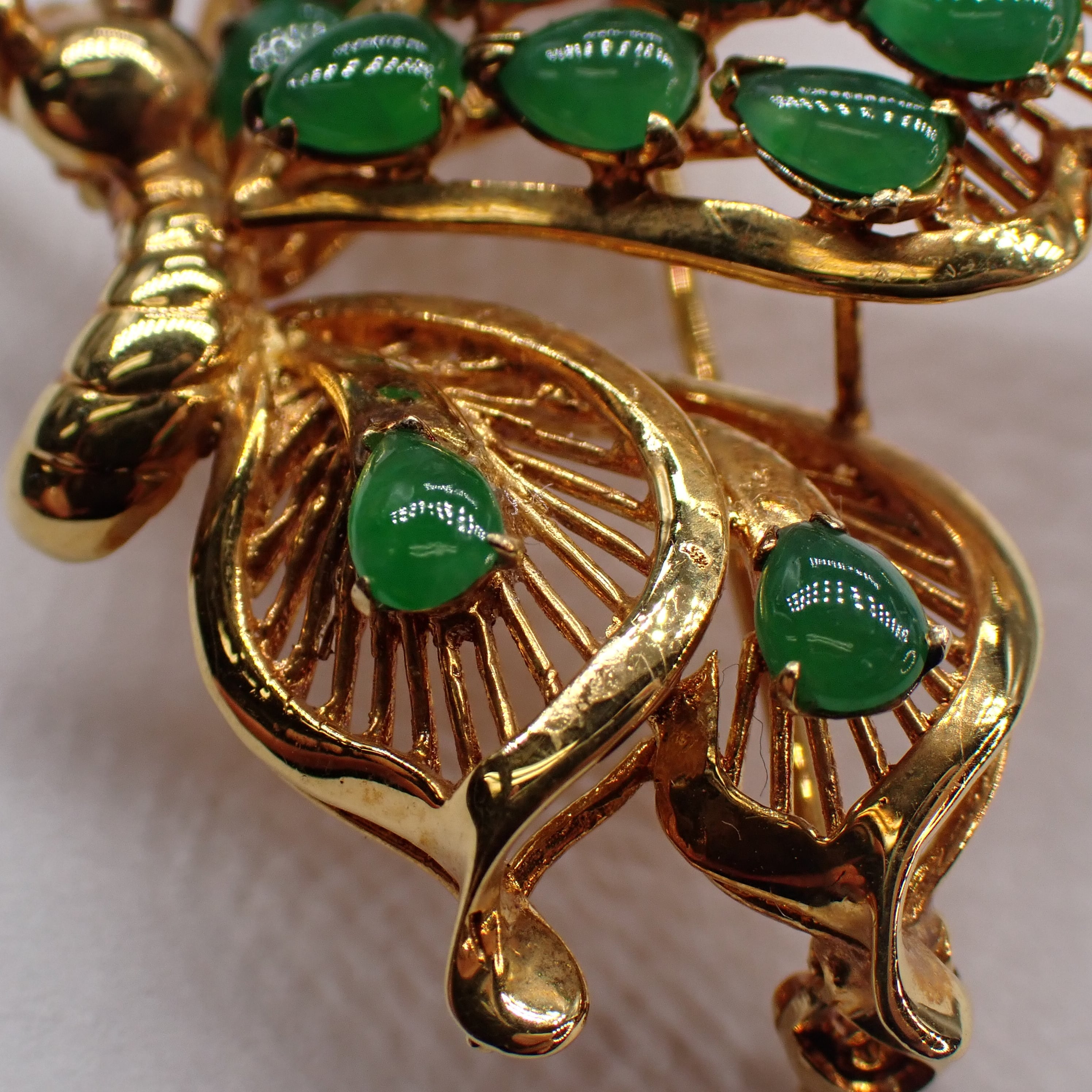 K18 昭和レトロ 蝶ブローチ 翡翠ダイヤルビー(ミニ鑑付) MOBR00035