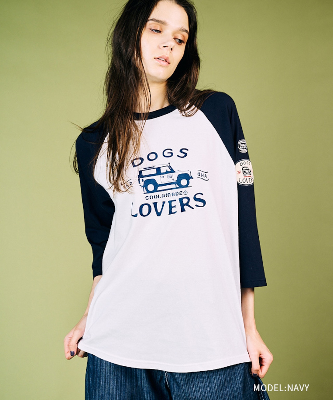 DOGS LOVERSプリントラグランスリーブTシャツ (NAVY) CQ-49021