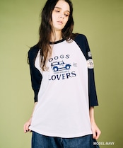 DOGS LOVERSプリントラグランスリーブTシャツ (NAVY) CQ-49021