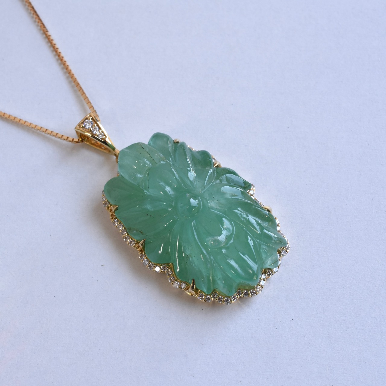 限定！一点物 大粒エメラルド リーフカービング K18 イエローゴールド  