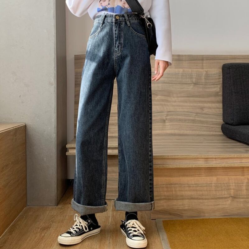 ストレートレッグパンツタイド2020夏の新しいハイウエスト、ルーズフィット、ハイファッショナブルなワイドレッグドレープジーンズ YY-ファッション14227027221
