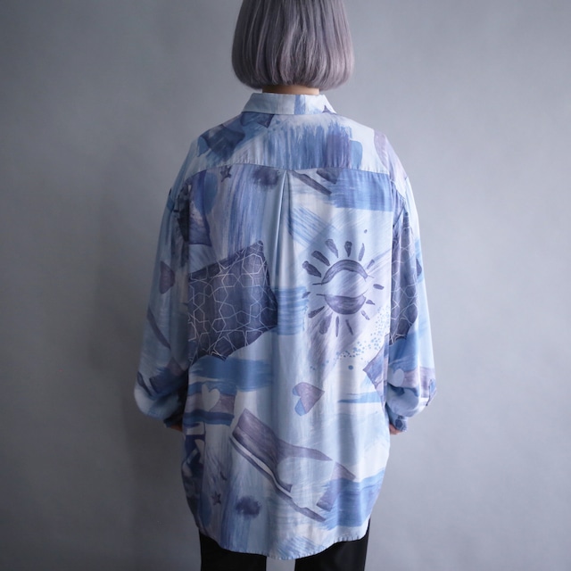cold color art mysterious pattern loose shirt