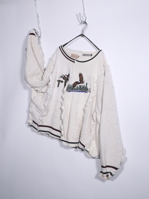 REMAKE /  ウネウネ docking super wide knit pullover