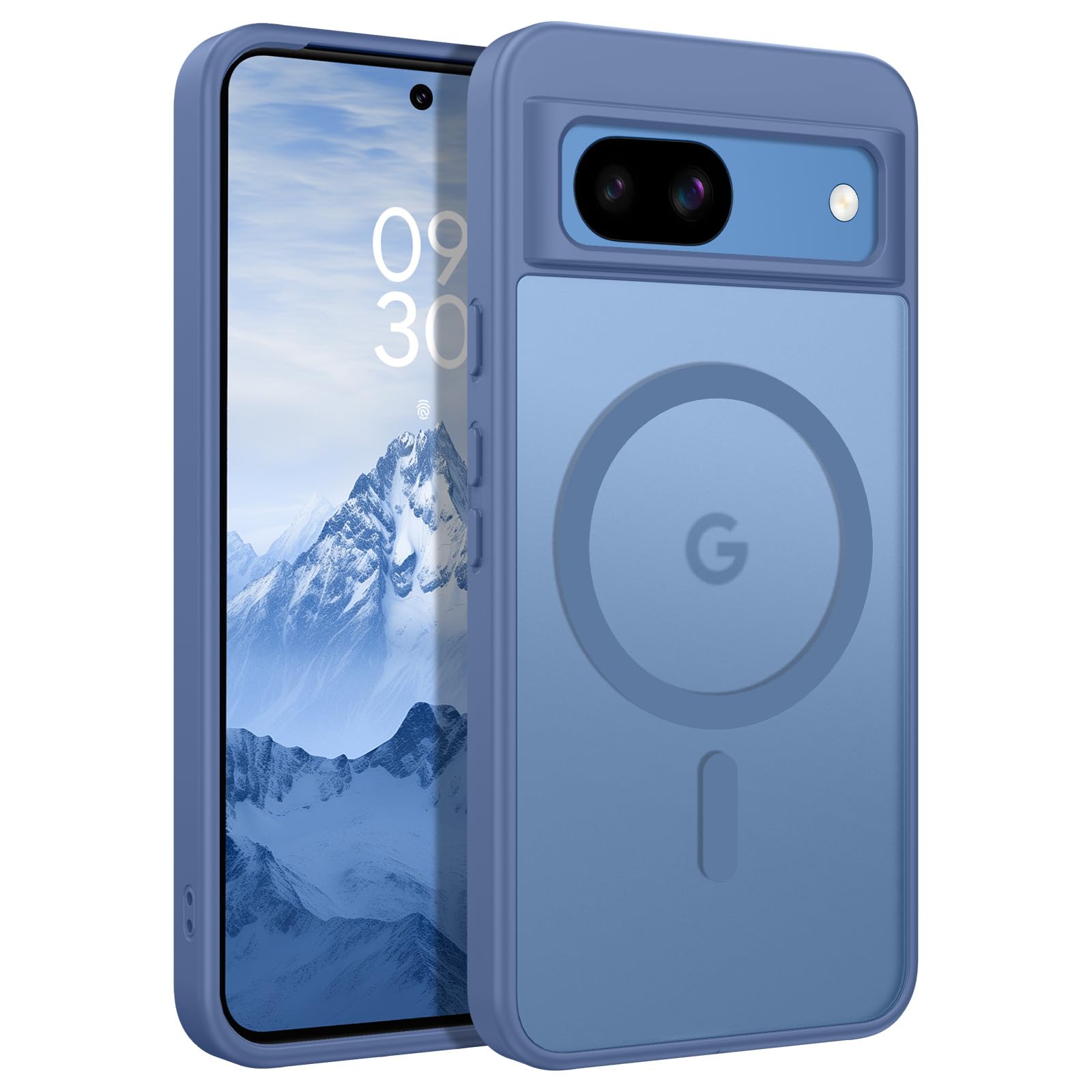 VENINGO Google Pixel 8a用ケース ブルー MagSafe対応 マグネット搭載 半透明 マット質感 米軍MIL規格 耐衝撃 軽量 指紋防止 擦り傷防止 全面保護 TPU+PC ストラップホール付き 黄変防止 ピクセル8a用カバー ラベンダーグレー