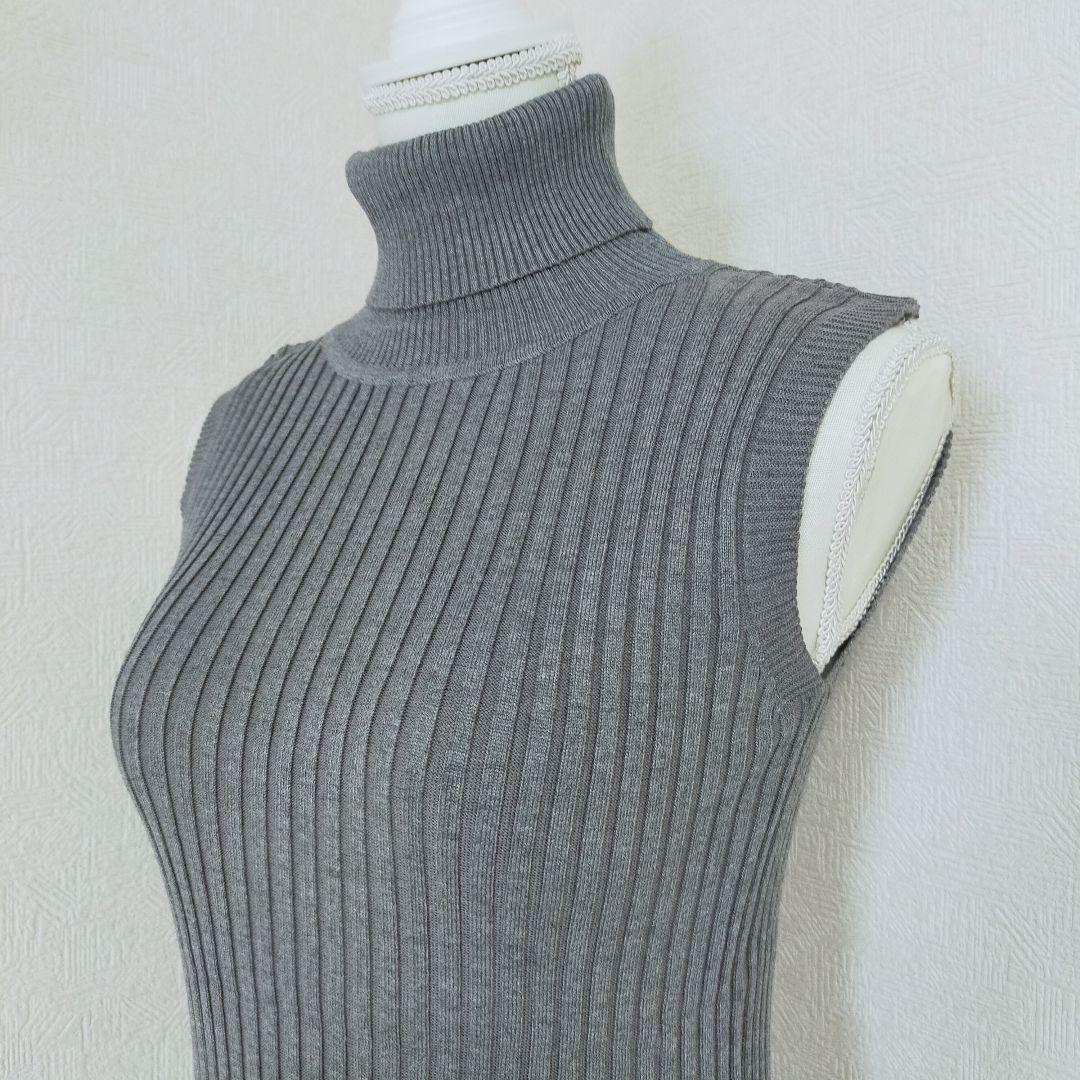 タートルネック ハイネック ノースリーブ リブニット 伸縮性 スリム