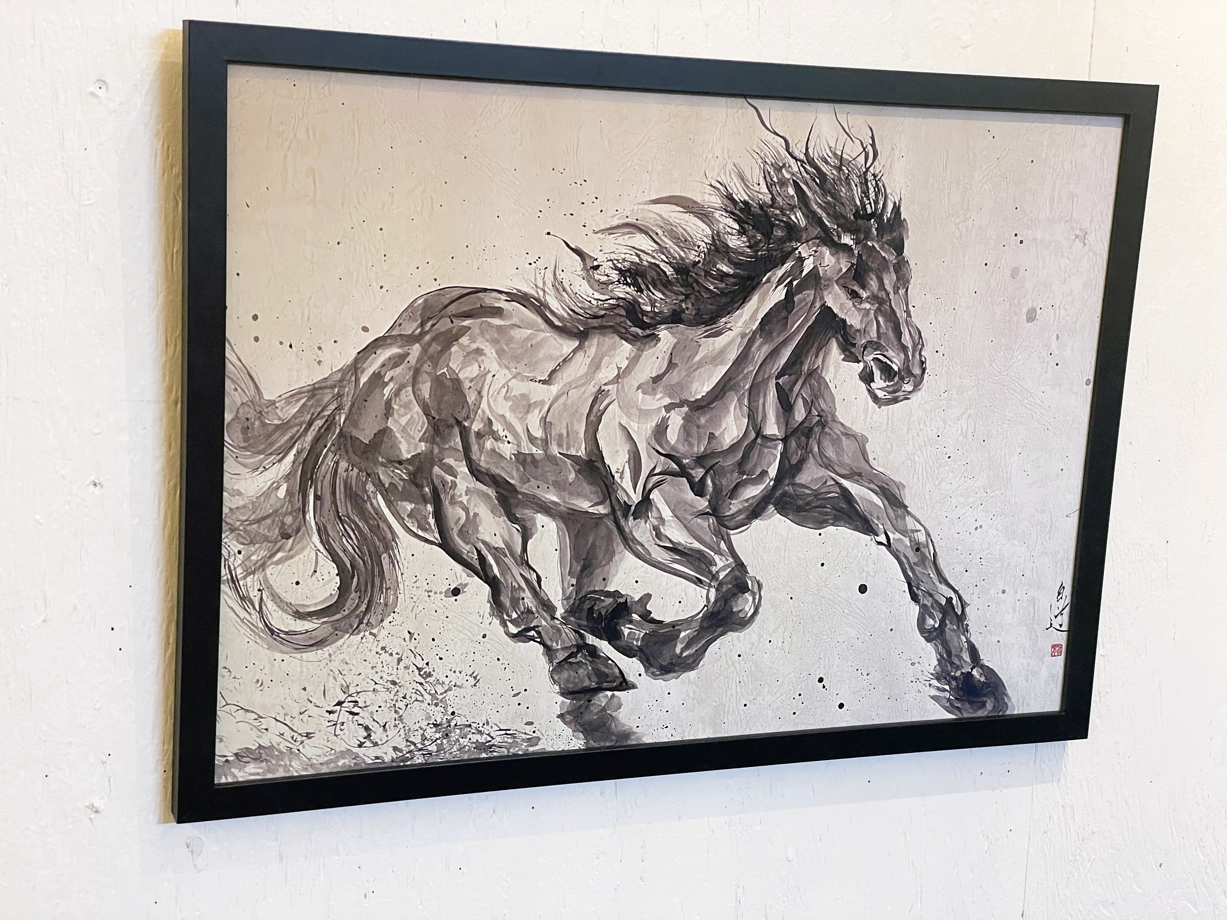 現代水墨画家 絵師白道 「龍馬」（墨） （複製画）馬 絵 絵画 伝統芸術