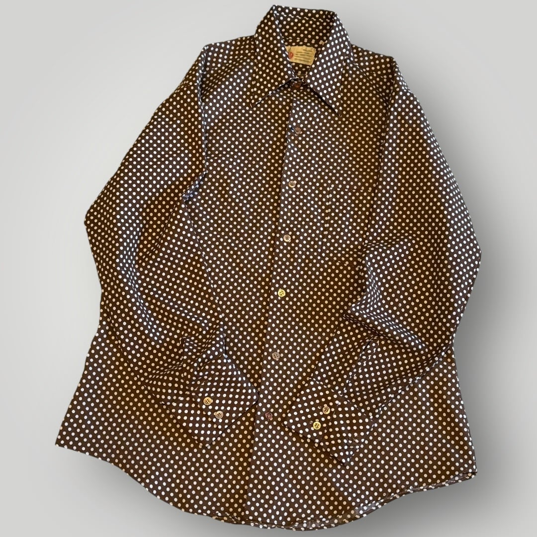 Sears ドットシャツ ヴィンテージ 70's 古着 水玉 ブラウン | used