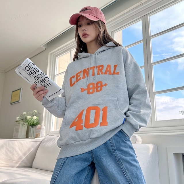 【即納】Y-5110　2026秋新作♡CENTRAL発泡プリントフーディー　グレー　0922