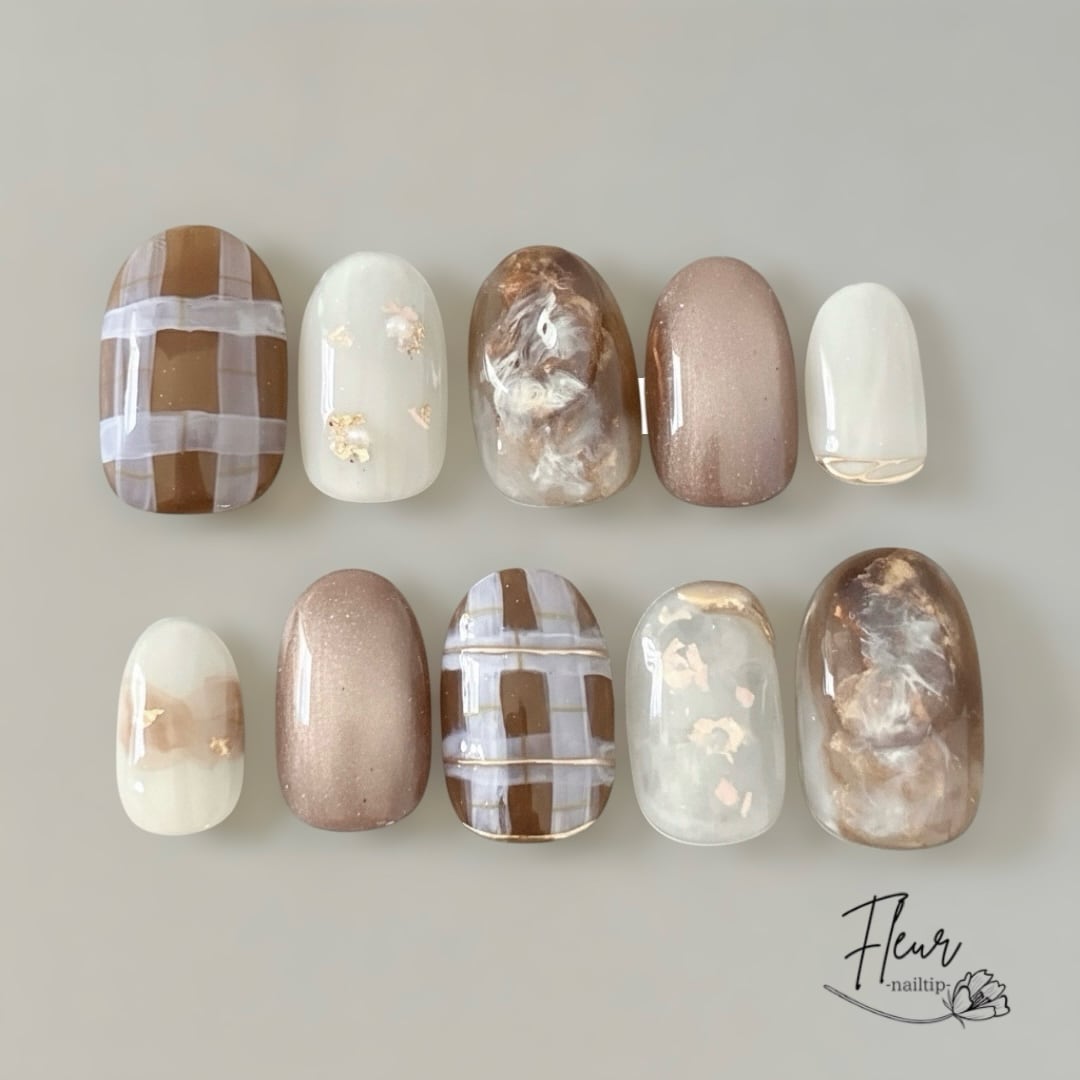 【サイズオーダー】秋冬チェックネイル #ncs001