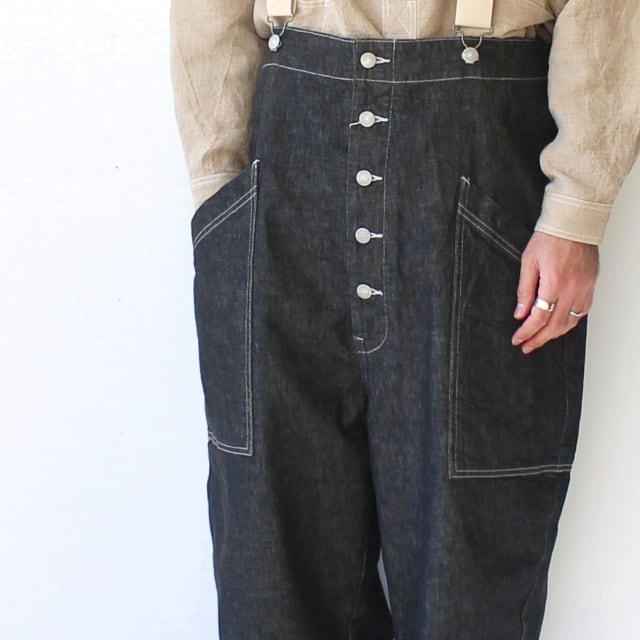 HARVESTY ブラックデニムサスペンダーパンツ Denim suspenders
