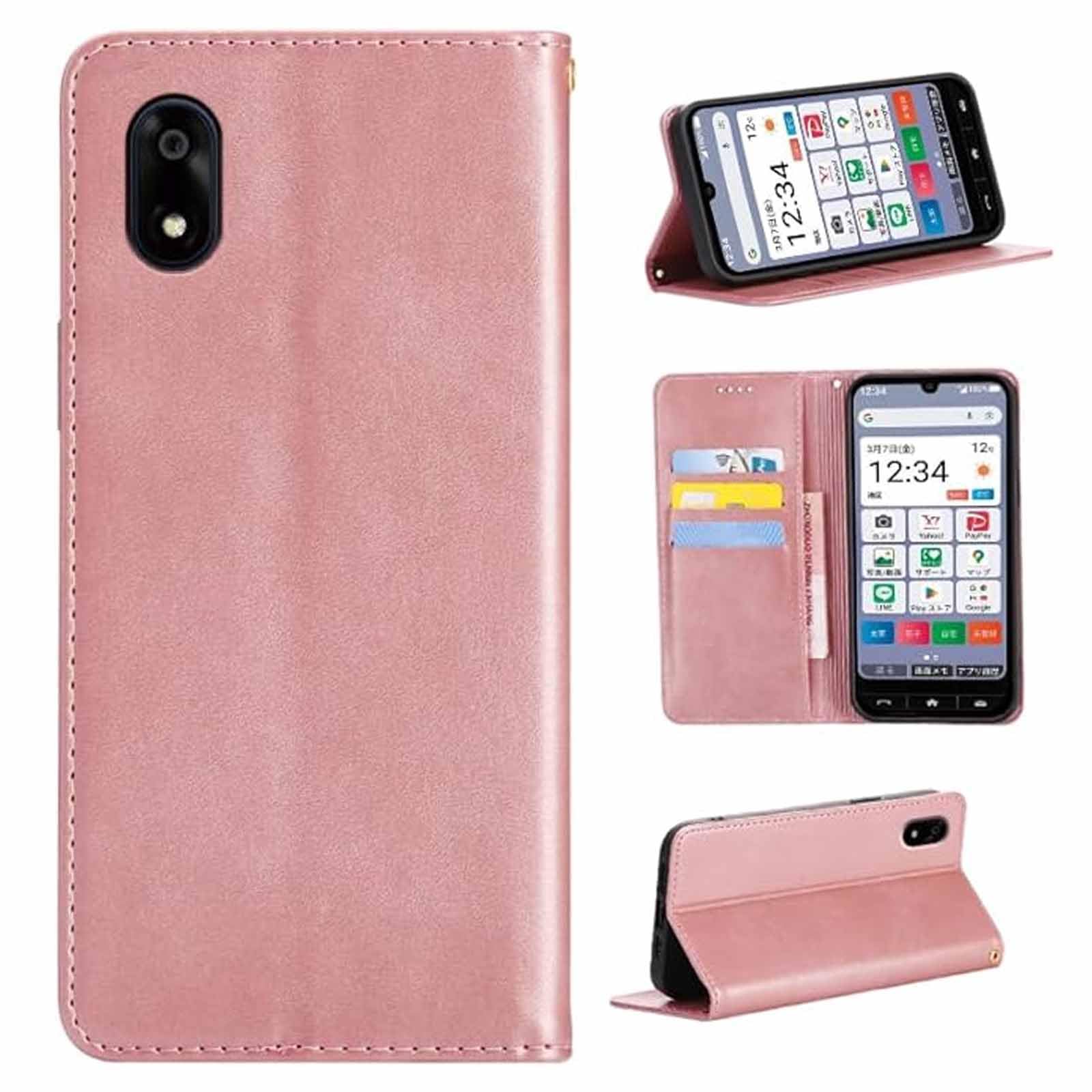 ZTE かんたんスマホ4 A402ZT 手帳型 ZTE かんたんスマホ4 用のカバー 財布型 肌感レザー アクオス ZTE 用の 携帯ケース レザー 財布型 全面保護 耐衝撃 内蔵カード枚カード収納 スタンド機能 スマホケース 着脱しやすく PCduoduo (ローズゴールド, かんたんスマホ4 A402ZT)